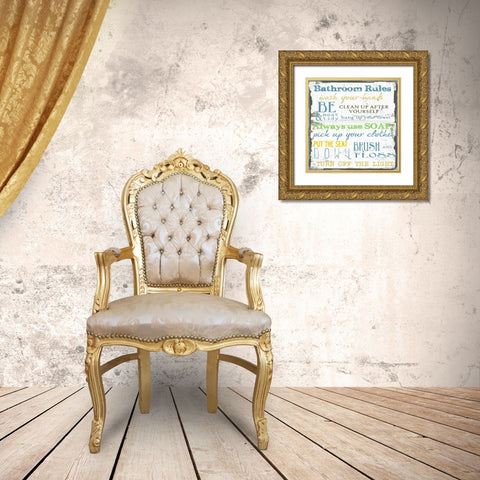 BATHROOM RULES Gold Ornate Wood Framed Art Print with Double Matting by Greene, Taylor
