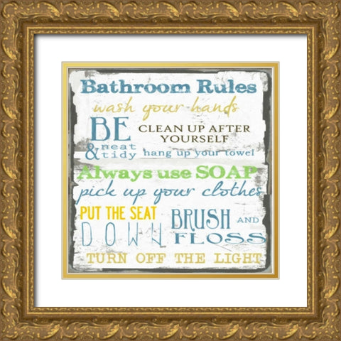 BATHROOM RULES Gold Ornate Wood Framed Art Print with Double Matting by Greene, Taylor