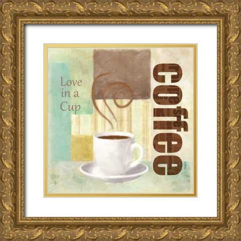 LOVE IN A CUP Gold Ornate Wood Framed Art Print with Double Matting by Greene, Taylor