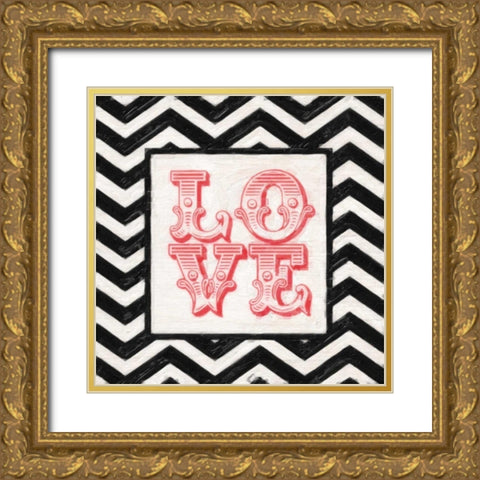 CHEVRON LOVE RED Gold Ornate Wood Framed Art Print with Double Matting by Greene, Taylor