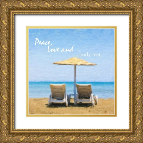 PEACE LOVE AND SANDY FEET Gold Ornate Wood Framed Art Print with Double Matting by Greene, Taylor