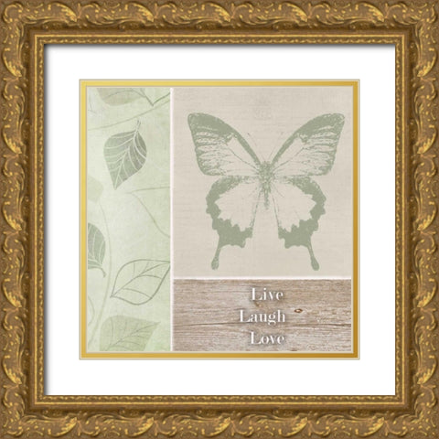 Live Laugh Love Butterfly Gold Ornate Wood Framed Art Print with Double Matting by Greene, Taylor