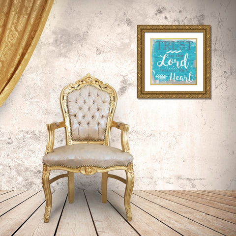 Trust In The Lord Rustic Aqua Gold Ornate Wood Framed Art Print with Double Matting by Greene, Taylor