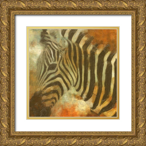 Global Zebra Gold Ornate Wood Framed Art Print with Double Matting by Greene, Taylor