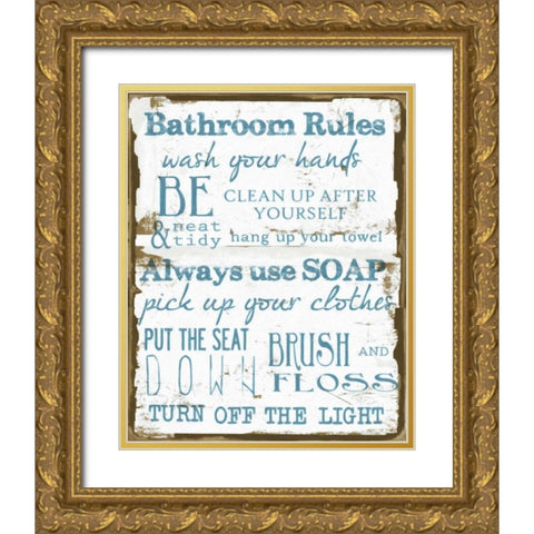 BATHROOM RULES WHITE Gold Ornate Wood Framed Art Print with Double Matting by Greene, Taylor