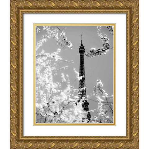 Spring Eiffel BW Gold Ornate Wood Framed Art Print with Double Matting by Telik, Tracey
