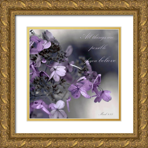 Plum Foliage Believe Gold Ornate Wood Framed Art Print with Double Matting by Telik, Tracey