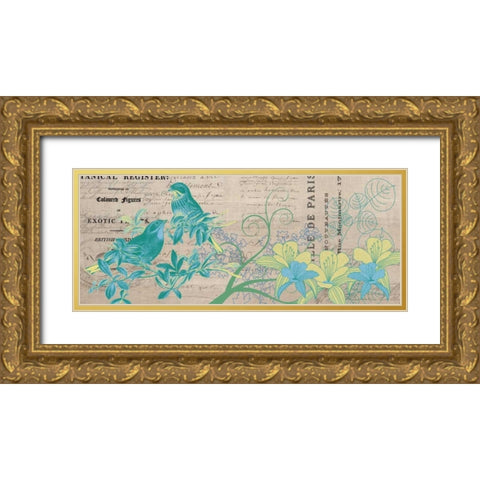 Bird Botanical Blue 2 Gold Ornate Wood Framed Art Print with Double Matting by Jordan, Elizabeth