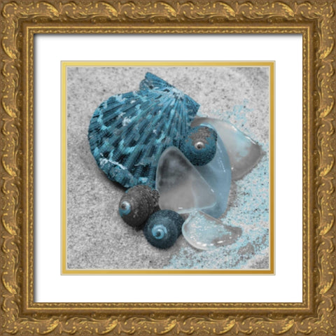 Blue Shells Gold Ornate Wood Framed Art Print with Double Matting by Pazan, Tony
