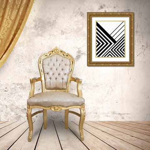 BW Geo Lines 3 Gold Ornate Wood Framed Art Print with Double Matting by Urban Epiphany