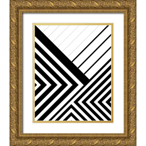 BW Geo Lines 3 Gold Ornate Wood Framed Art Print with Double Matting by Urban Epiphany