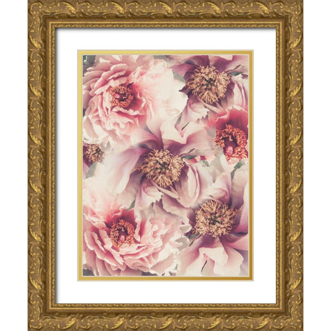 Vintage Peonies 3 Gold Ornate Wood Framed Art Print with Double Matting by Urban Epiphany