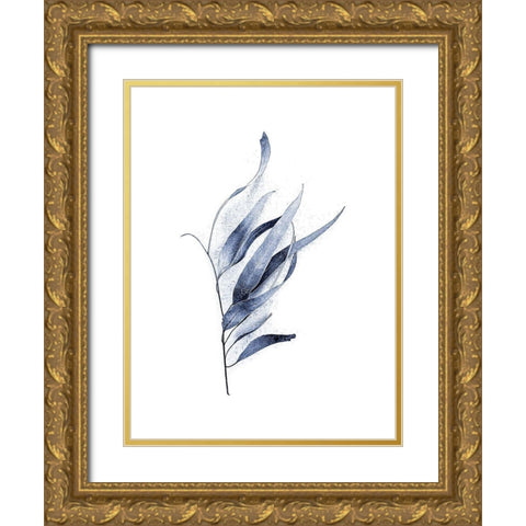 Gum Leaves Navy Gold Ornate Wood Framed Art Print with Double Matting by Urban Epiphany