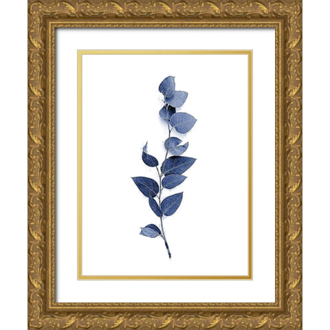 Tiny Branch Navy Gold Ornate Wood Framed Art Print with Double Matting by Urban Epiphany