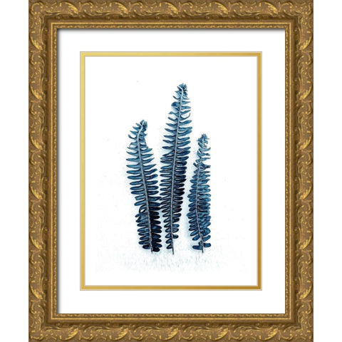 Fern Fronds Baltic Sea Gold Ornate Wood Framed Art Print with Double Matting by Urban Epiphany