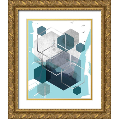 Abstract Teal 1 Gold Ornate Wood Framed Art Print with Double Matting by Urban Epiphany