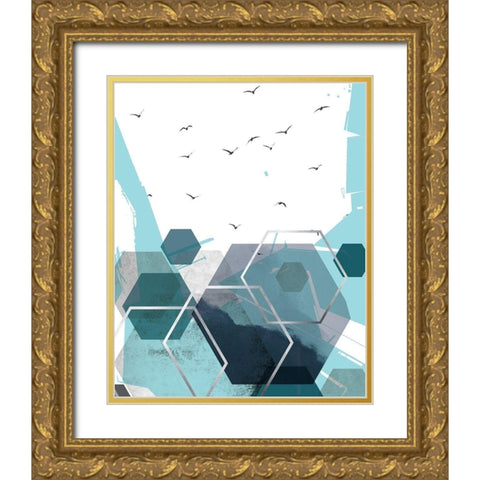 Abstract Teal 2 Gold Ornate Wood Framed Art Print with Double Matting by Urban Epiphany