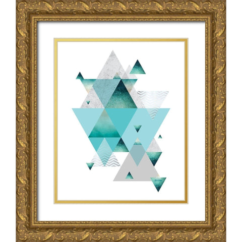Love Joy Geo Turquoise 2 Gold Ornate Wood Framed Art Print with Double Matting by Urban Epiphany