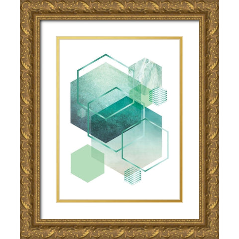 Geometric Minimalist Seafoam Gold Ornate Wood Framed Art Print with Double Matting by Urban Epiphany