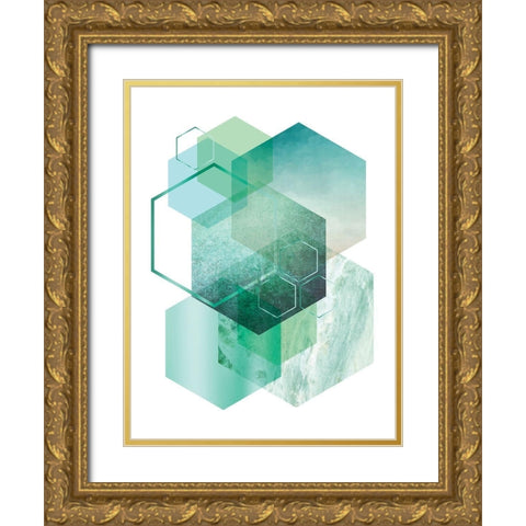 Geometric Minimalist Seafoam Gold Ornate Wood Framed Art Print with Double Matting by Urban Epiphany