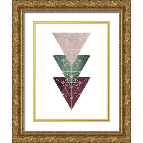 Cranberry Green Blush GEO 3 Gold Ornate Wood Framed Art Print with Double Matting by Urban Epiphany