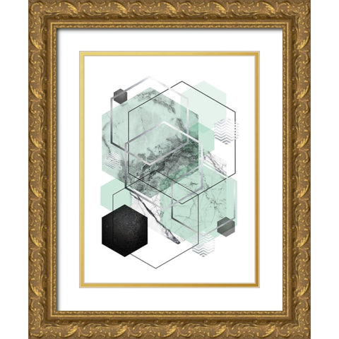Mint Geometric 2 Gold Ornate Wood Framed Art Print with Double Matting by Urban Epiphany