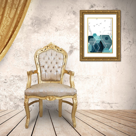 Aqua Abstract 2 Gold Ornate Wood Framed Art Print with Double Matting by Urban Epiphany