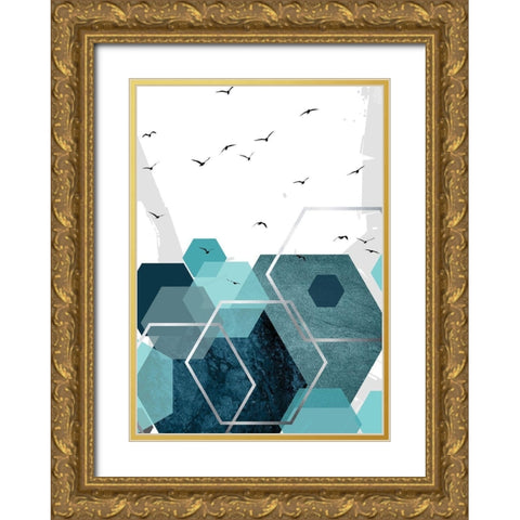 Aqua Abstract 2 Gold Ornate Wood Framed Art Print with Double Matting by Urban Epiphany