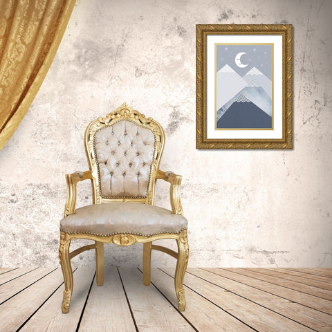 Navy Mountains 2 Gold Ornate Wood Framed Art Print with Double Matting by Urban Epiphany