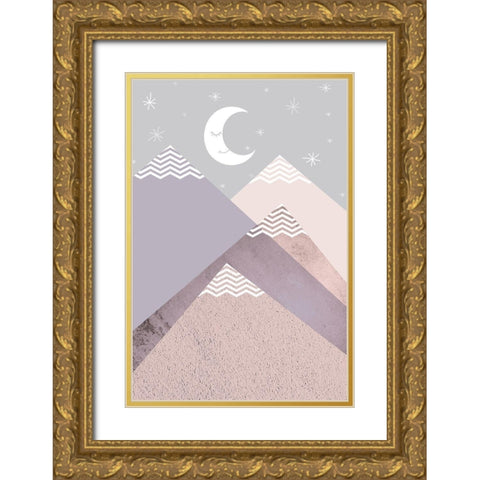 Scandi Nursery Mountains Gold Ornate Wood Framed Art Print with Double Matting by Urban Epiphany