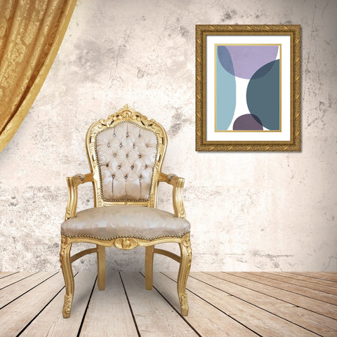 MidCentury Teal Purple 3 Gold Ornate Wood Framed Art Print with Double Matting by Urban Epiphany