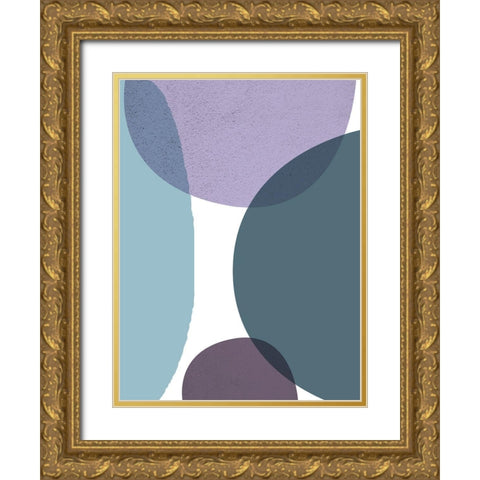 MidCentury Teal Purple 3 Gold Ornate Wood Framed Art Print with Double Matting by Urban Epiphany