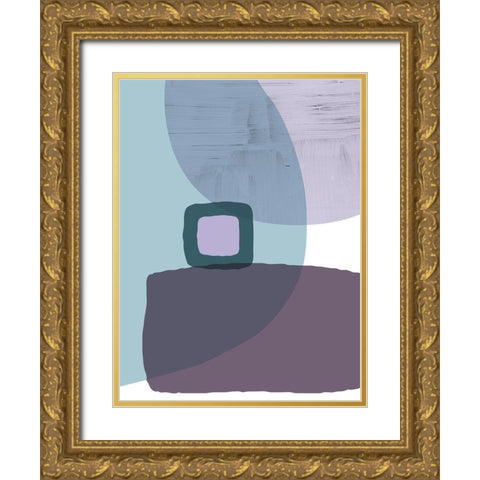 MidCentury Teal Purple 5 Gold Ornate Wood Framed Art Print with Double Matting by Urban Epiphany