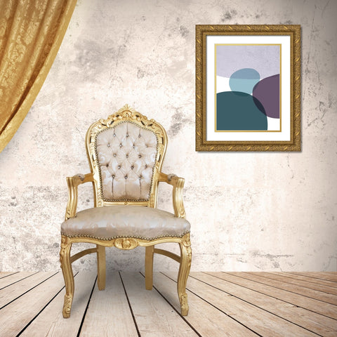 MidCentury Teal Purple 9 Gold Ornate Wood Framed Art Print with Double Matting by Urban Epiphany