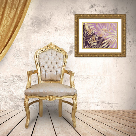 Glam Leaves Pink Purple Gold Ornate Wood Framed Art Print with Double Matting by Urban Epiphany