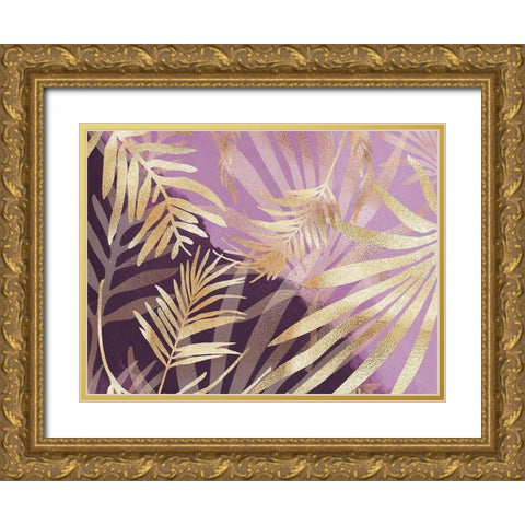 Glam Leaves Pink Purple Gold Ornate Wood Framed Art Print with Double Matting by Urban Epiphany