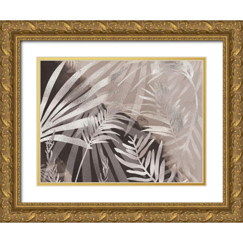 Glam Leaves Neutral Tones 3 Gold Ornate Wood Framed Art Print with Double Matting by Urban Epiphany