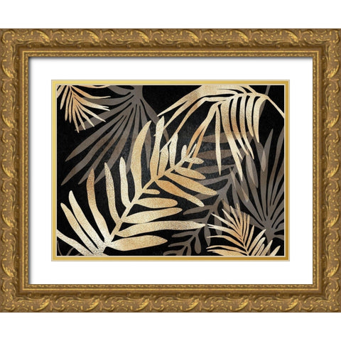 Glam Leaves Black Gold 3 Gold Ornate Wood Framed Art Print with Double Matting by Urban Epiphany