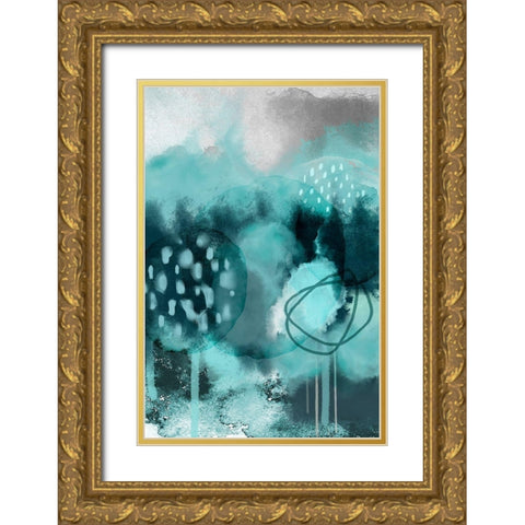 Teal Feels Gold Ornate Wood Framed Art Print with Double Matting by Urban Epiphany