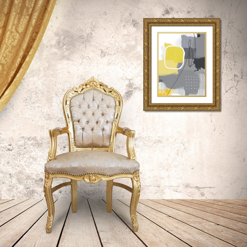 Modern Abstract Yellow Grey 1 Gold Ornate Wood Framed Art Print with Double Matting by Urban Epiphany