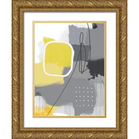 Modern Abstract Yellow Grey 1 Gold Ornate Wood Framed Art Print with Double Matting by Urban Epiphany