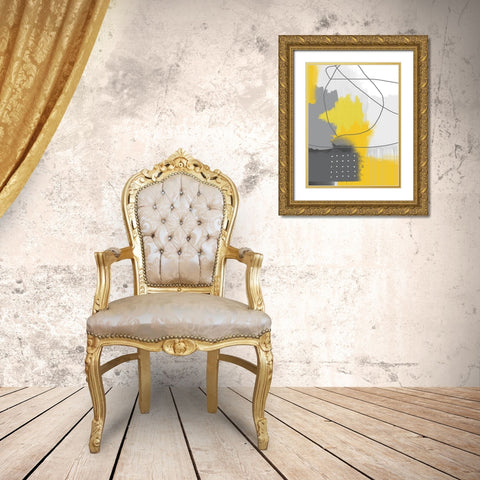 Modern Abstract Yellow Grey 2 Gold Ornate Wood Framed Art Print with Double Matting by Urban Epiphany