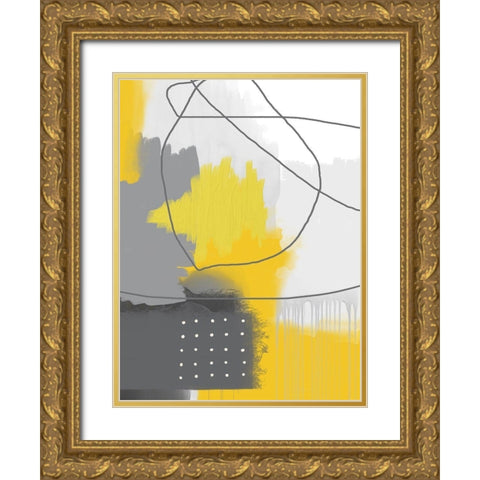 Modern Abstract Yellow Grey 2 Gold Ornate Wood Framed Art Print with Double Matting by Urban Epiphany