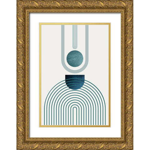 Mid CenturyModern Navy Teal 1 Gold Ornate Wood Framed Art Print with Double Matting by Urban Epiphany