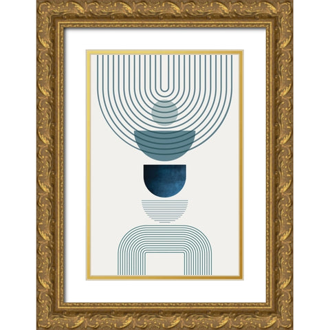 Mid CenturyModern Navy Teal 2 Gold Ornate Wood Framed Art Print with Double Matting by Urban Epiphany