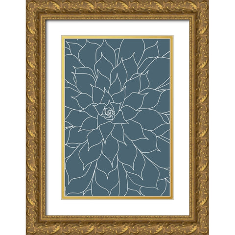 Succulent Blue Stone Gold Ornate Wood Framed Art Print with Double Matting by Urban Epiphany