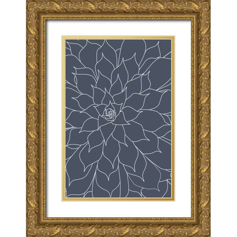 Succulent Midnight Blue Gold Ornate Wood Framed Art Print with Double Matting by Urban Epiphany