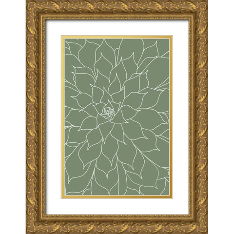 Succulent Sage Green Gold Ornate Wood Framed Art Print with Double Matting by Urban Epiphany