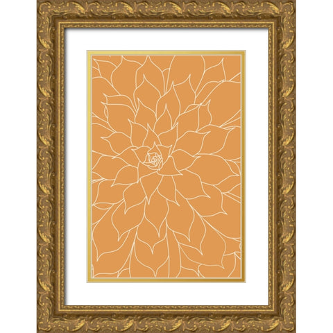 Succulent Tangerine Gold Ornate Wood Framed Art Print with Double Matting by Urban Epiphany