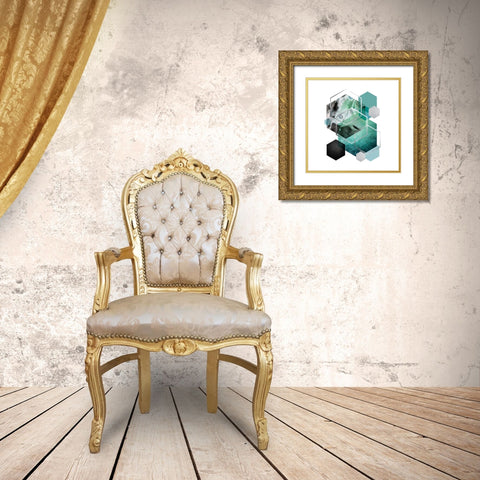 Geo Teal 2 Gold Ornate Wood Framed Art Print with Double Matting by Urban Epiphany